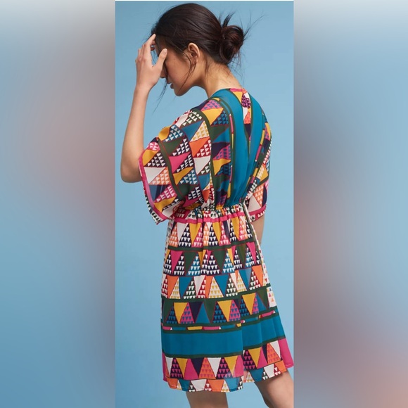 MAEVE ANTHROPOLOGIE Semi Sheer Multicolored Geometric Print mini Dress Size 4 - Picture 2 of 10